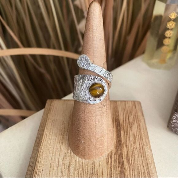 South African Tiger Eye Solid Sterling Silver Adjustable Ring Size 7 - Picture 3 of 6
